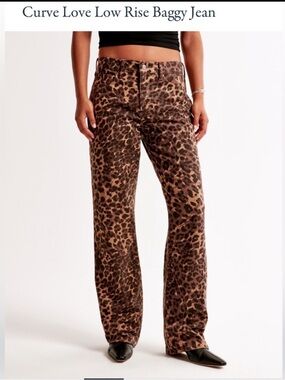 Abercrombie & Fitch Brown Leopard Wide Leg Jeans low rise slouchy baggy